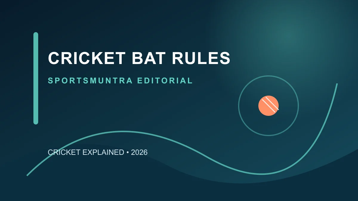 Original SportsMuntra editorial illustration for Cricket Bat Rules: Size, Repairs and Legal Contact