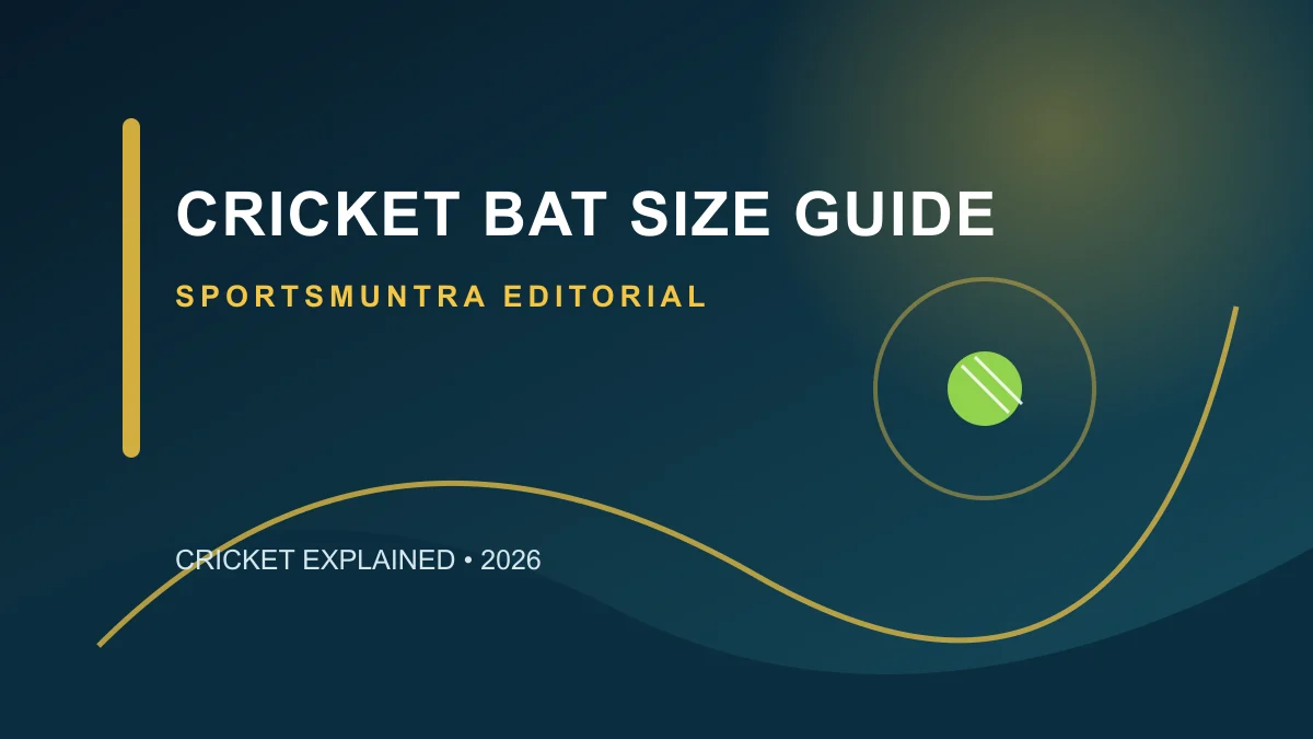 Cricket bats in junior and adult sizes beside a measurement chart