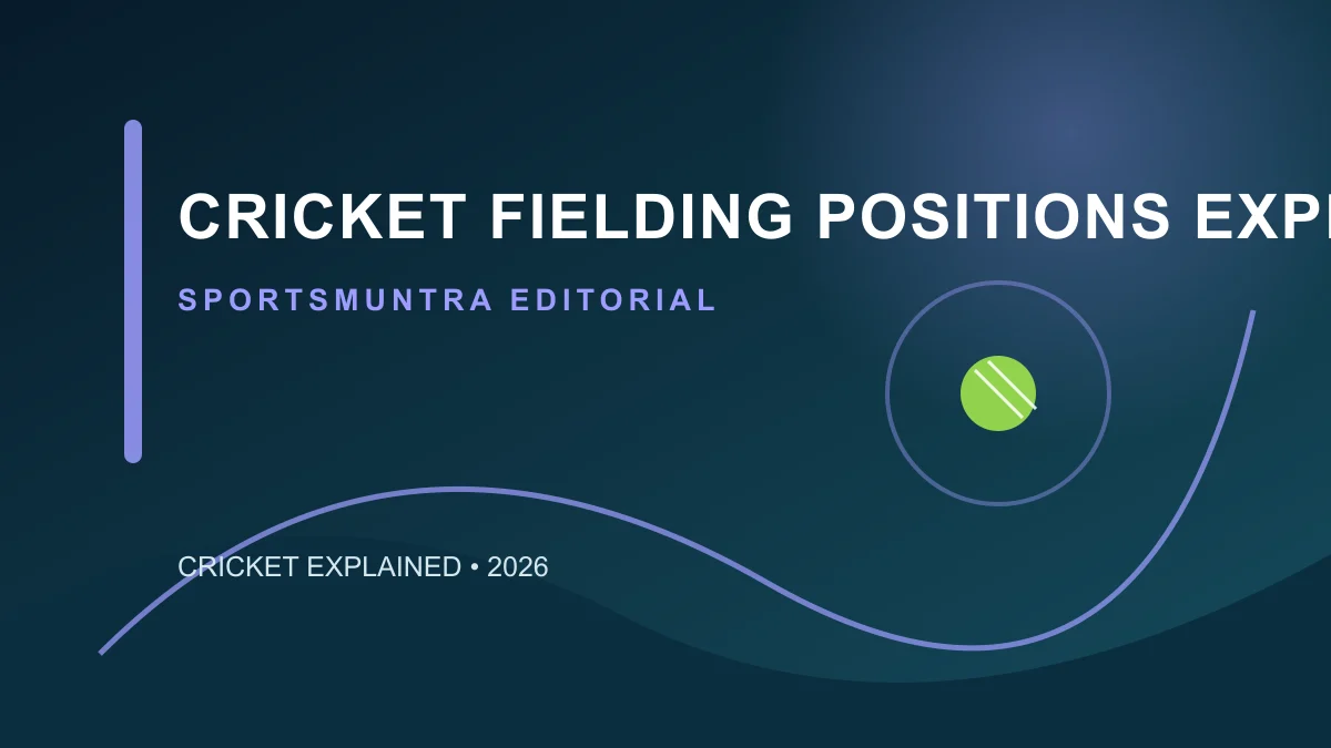 Cricket field diagram concept with a bat, red ball and fielding markers