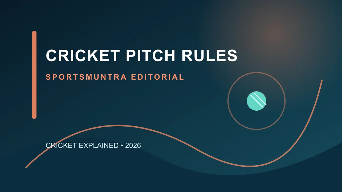 Original SportsMuntra editorial illustration for Cricket Pitch Rules: Length, Width and Fitness for Play