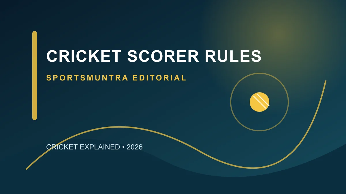 Original SportsMuntra editorial illustration for Cricket Scorer Rules: What Scorers Record and Check