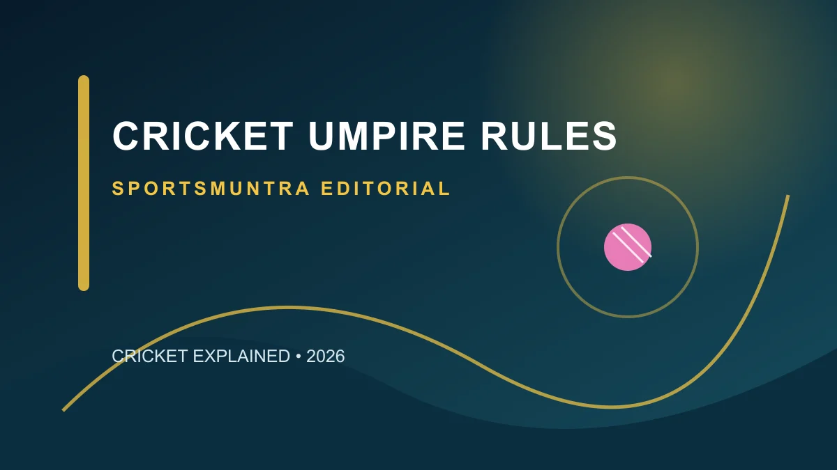 Cricket umpires consulting beside the pitch with a scorebook and red ball