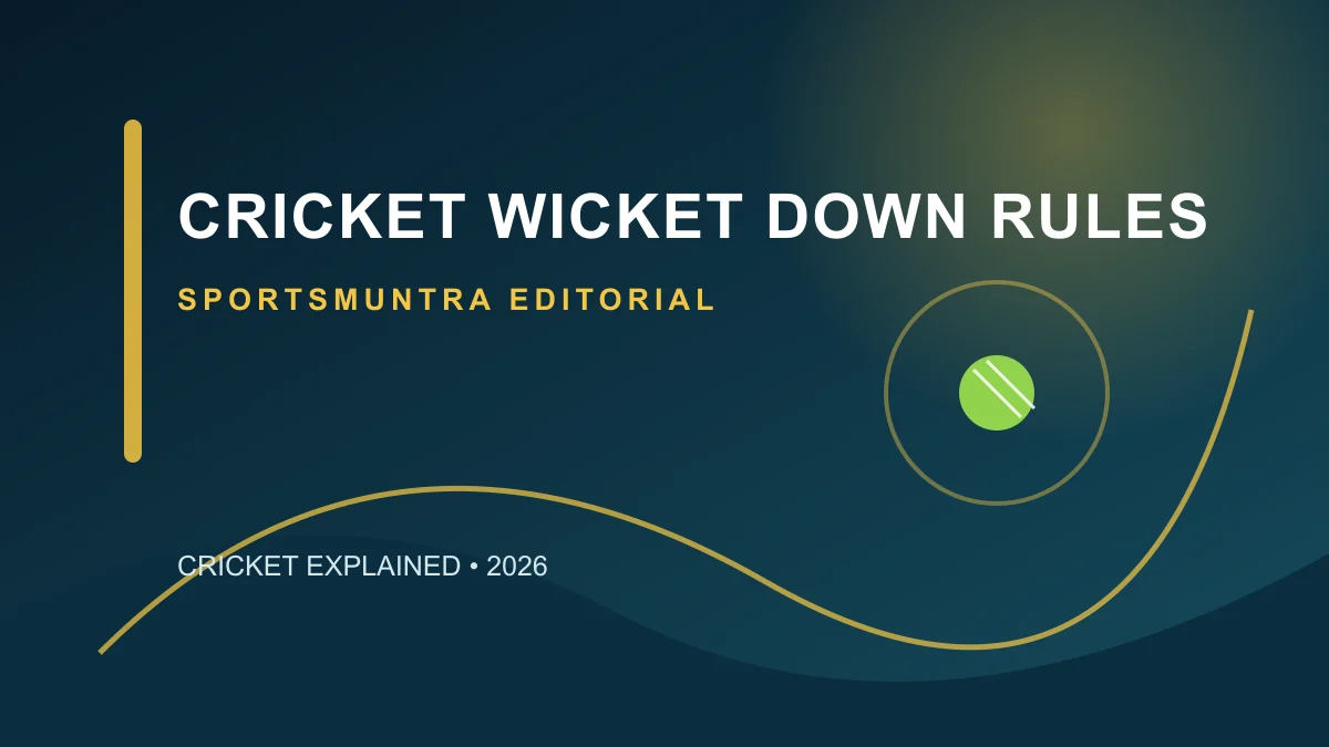 Original SportsMuntra illustration for Cricket Wicket Down Rules: What Counts as Breaking the Wicket?