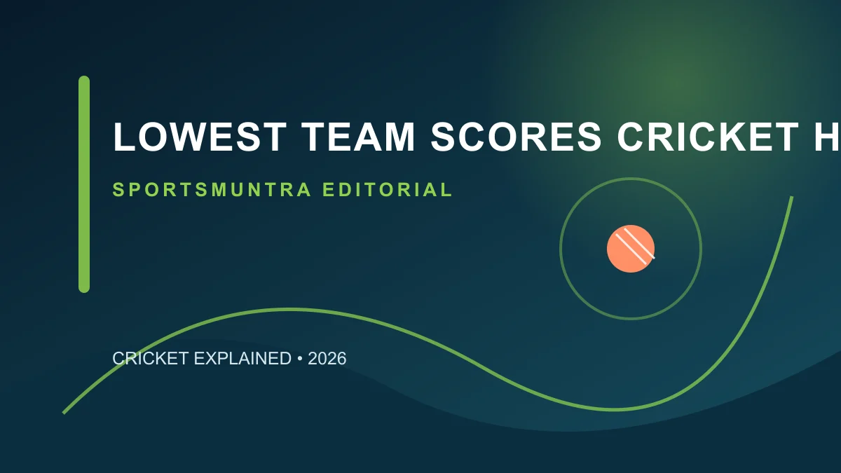Cricket scoreboard showing a very low all-out team total beside a red ball